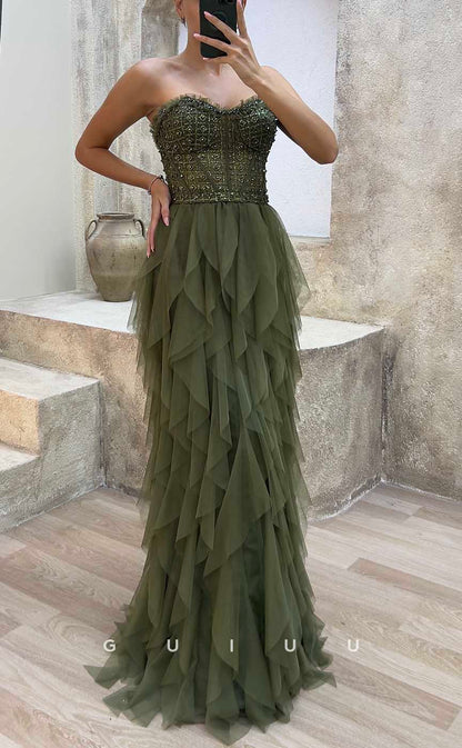 G4234 - Chic & Modern Sheath Sweetheart Sequined and Draped Evening Party Prom Dress with Ruffles