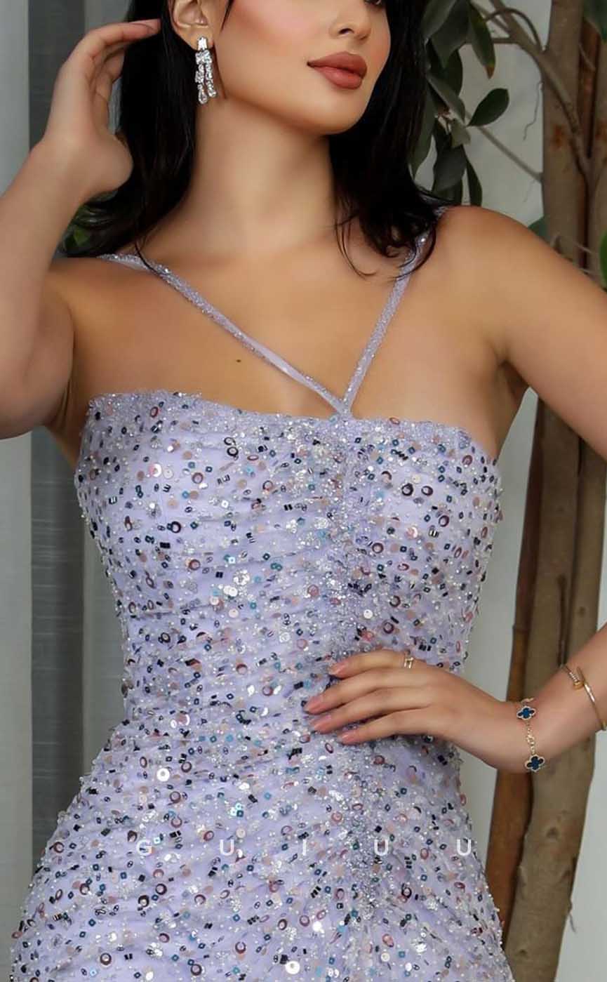 G4265 - Sexy & Hot Sheath Halter Fully Sequined and Beaded Evening Party Prom Dress with Sweep Train