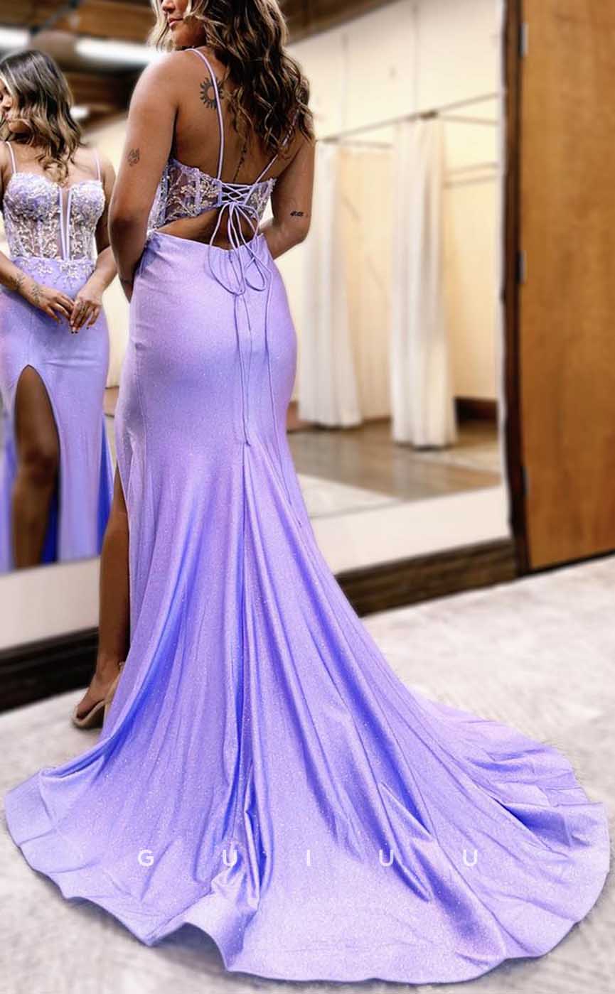 G4281 - Sexy & Hot Mermaid Sweetheart Floral Appliqued and Beaded Evening Gown Prom Dress with High Side Slit and Sweep Train