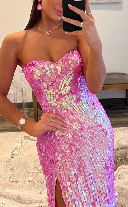 G4297 - Sexy & Hot Sheath Fully Sequined Evening Party Prom Dress with High Side Slit
