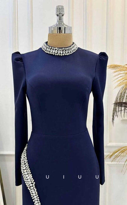 G4307 - Classic & Timeless Sheath Scoop Beaded Formal Party Prom Dress with Long Sleeves