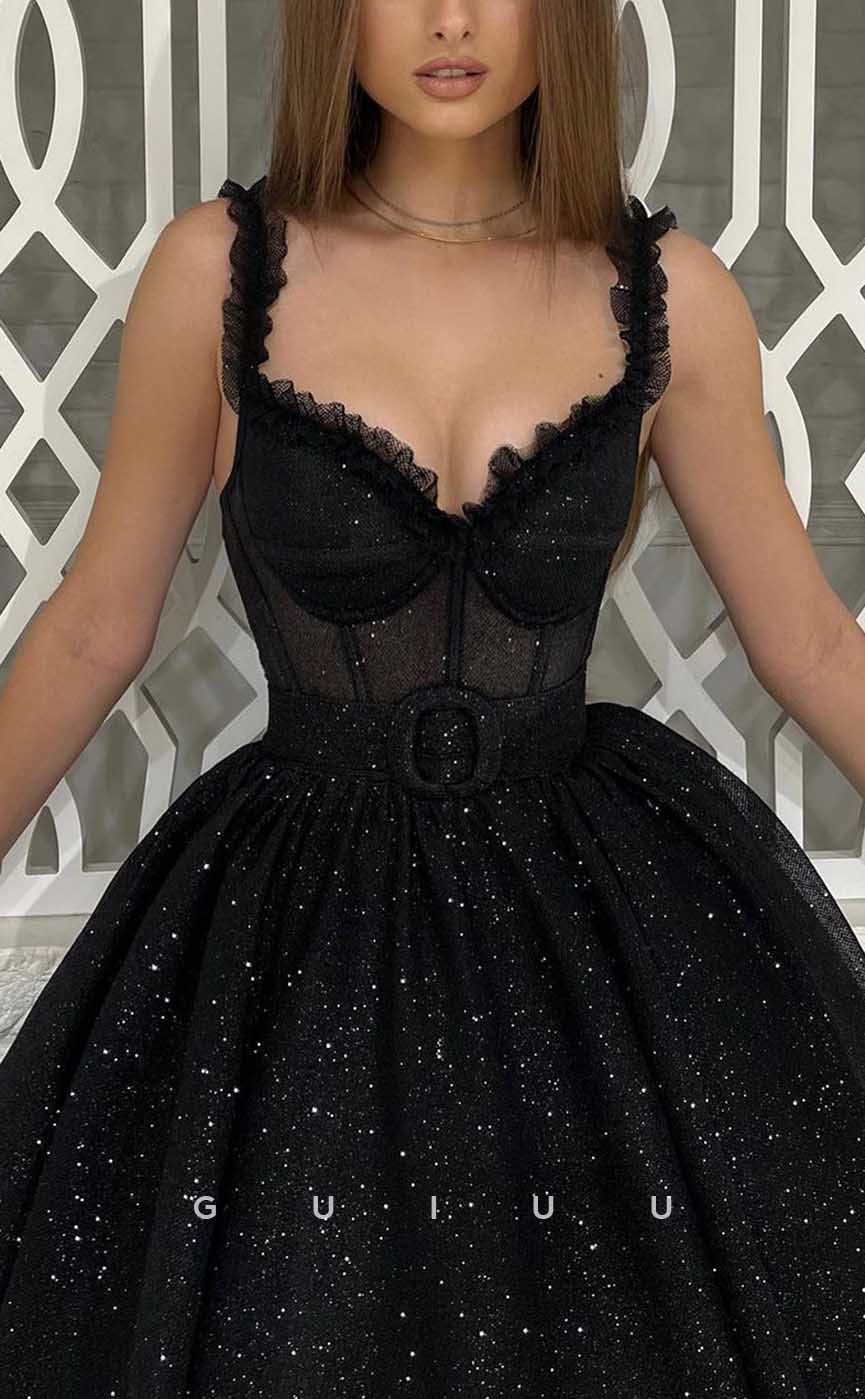 G4366 - Chic & Modern A-Line Off Shoulder Sparkly and Draped Ankle-Length Evening Gown Prom Dress with Sash and Ruffles