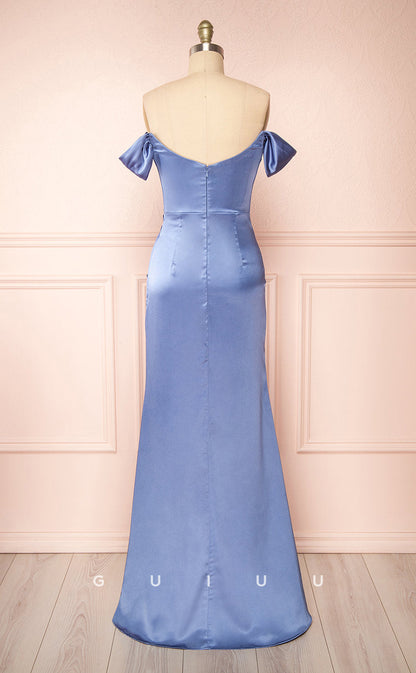 GB130 - Sexy & Hot Sheath Off Shoulder Straps High Side Slit Floor-Length Bridesmaid Dress