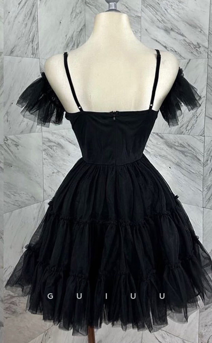 GH517 - Fashion Off-Shoulder Spaghetti Straps Lace Cocktail Dress Sweetheart Open Back Homecoing Dress