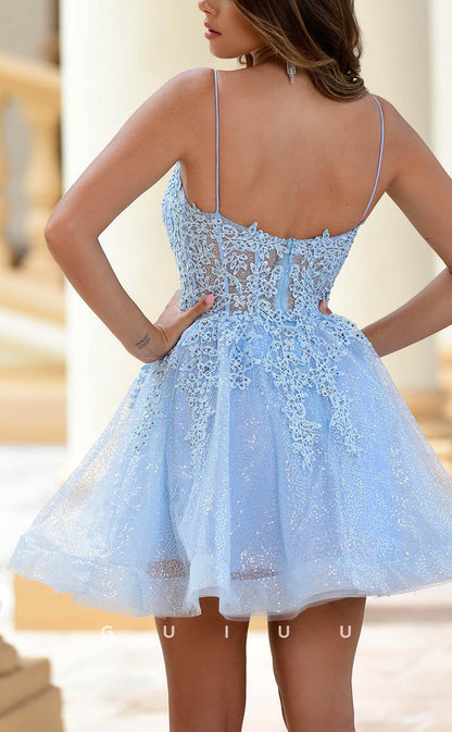 GH531 - Fashion A-Line Plunging Illusion V-Neck Sleeveless Sequins Open Back Party Dress