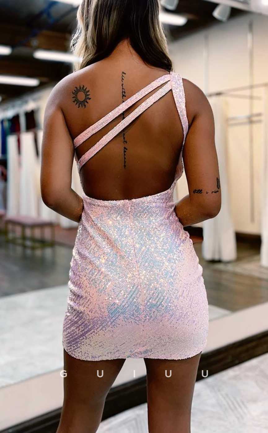 GH555 - Sexy Sheath /Column One Shoulder Open Back Sheer Gown Homecoming Dress