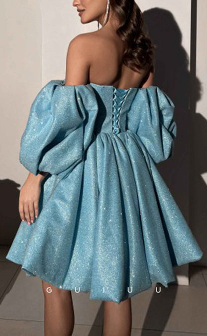 GH579 - Sexy & Hot A-Line Sweetheart Ball Gown Puff Sleeves Lace-Up Homecoming Party Dress