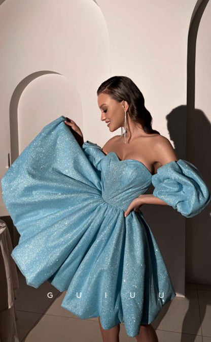 GH579 - Sexy & Hot A-Line Sweetheart Ball Gown Puff Sleeves Lace-Up Homecoming Party Dress