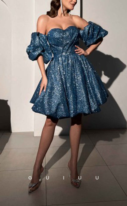 GH579 - Sexy & Hot A-Line Sweetheart Ball Gown Puff Sleeves Lace-Up Homecoming Party Dress