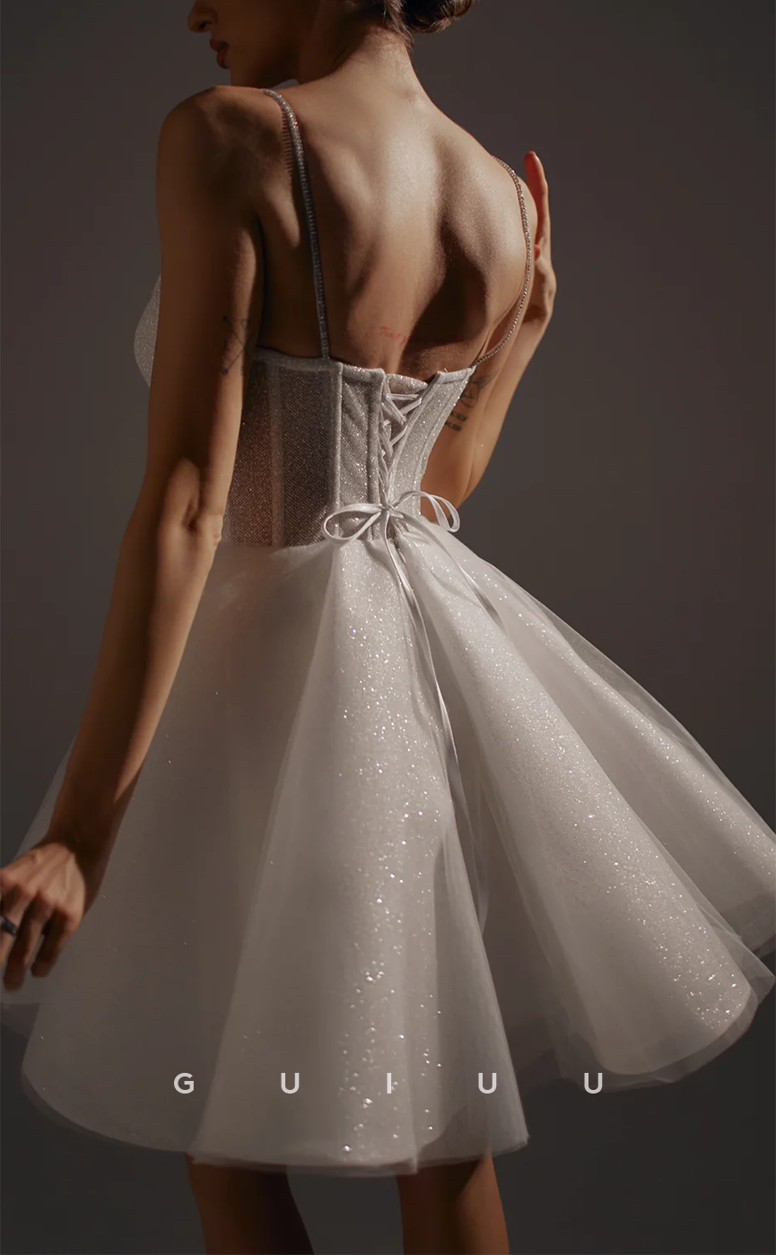 GH589 - Chic & Modern A-Line Sparkle Spaghetti Straps Sweetheart Lace-Up Homecoming Dresss