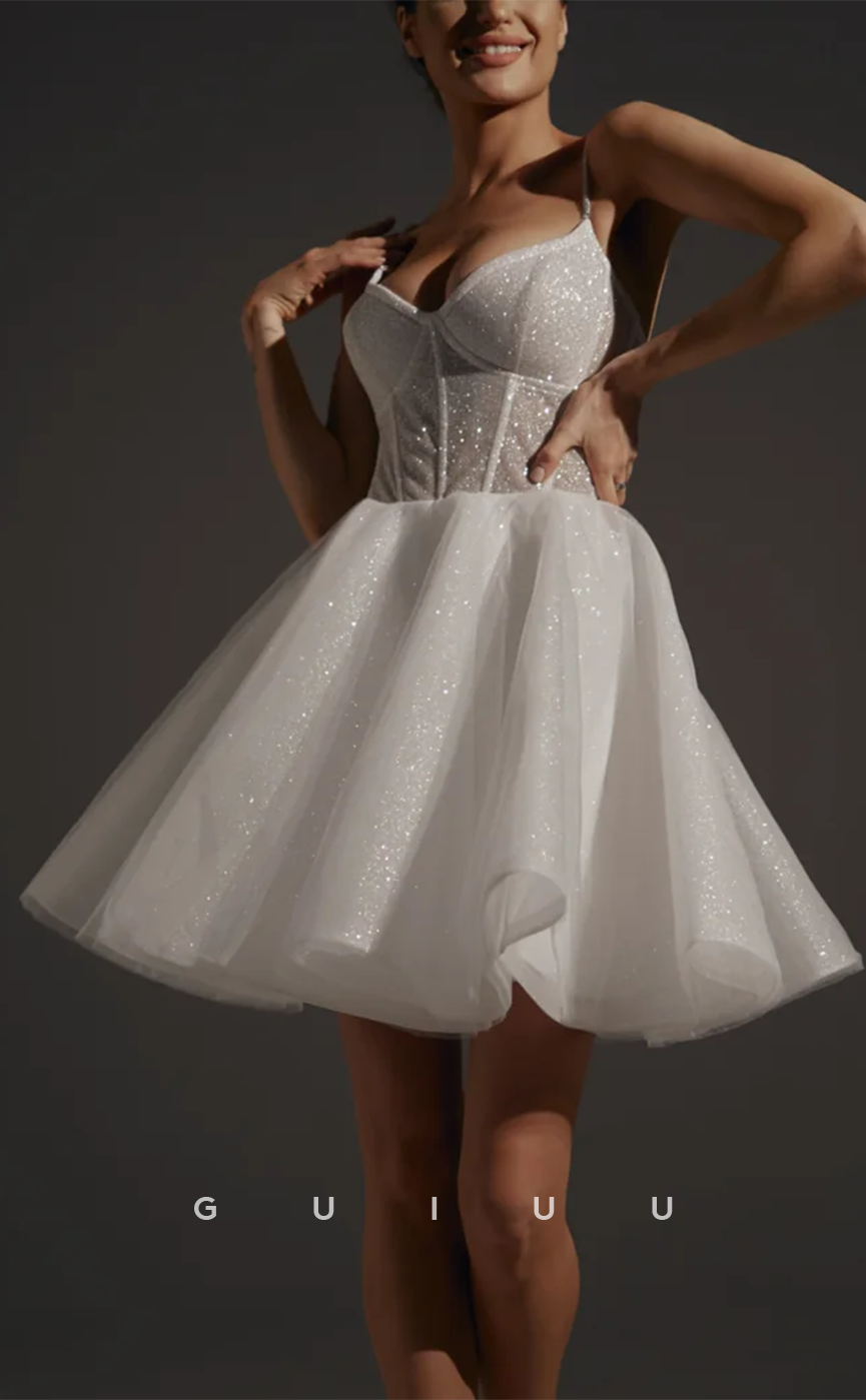 GH589 - Chic & Modern A-Line Sparkle Spaghetti Straps Sweetheart Lace-Up Homecoming Dresss