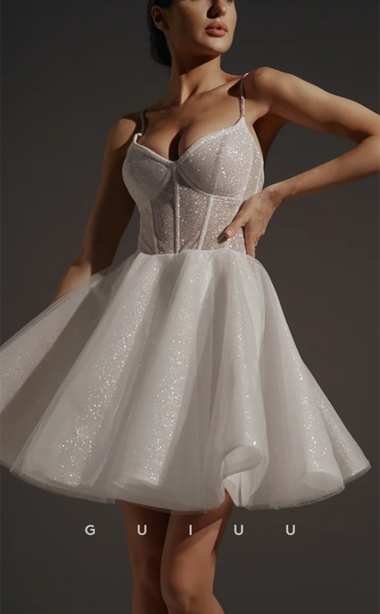 GH589 - Chic & Modern A-Line Sparkle Spaghetti Straps Sweetheart Lace-Up Homecoming Dresss