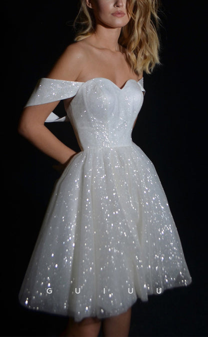 GH593 - Sexy & Hot Sparkle Off-Shoulder Sweetheart Ball Gown Simple Homecoming Dress