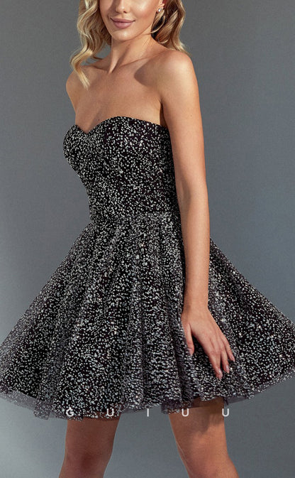 GH598 - Sexy & Hot A-Line Sparkle Strapless Tiered Open Back Short Homecoming Dress