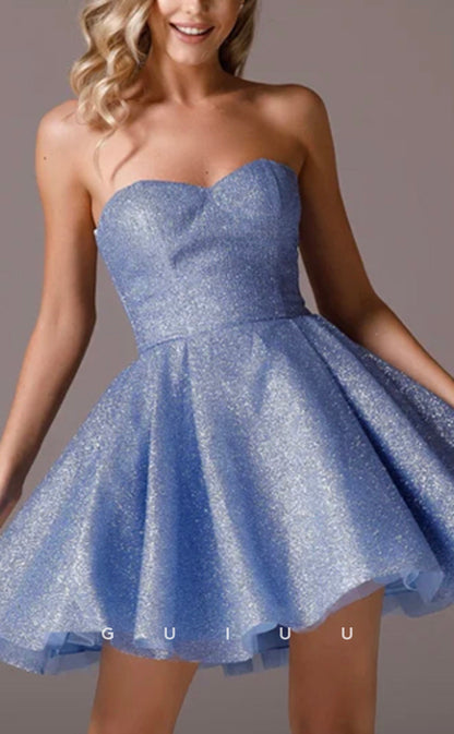 GH598 - Sexy & Hot A-Line Sparkle Strapless Tiered Open Back Short Homecoming Dress