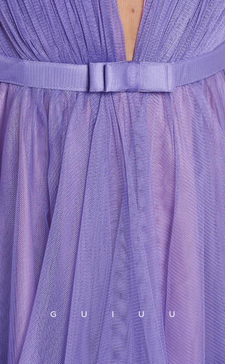 GH600 - Sexy & Hot Tulle A-Line Deep V-Neck Sleeveless Sheer Lace-Up Homecomng Dress