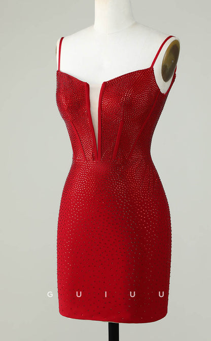 GH609 - Sexy/Hot Deep V-Neck Spaghetti Straps Open-Back Gown Rhinestone Homecoming Dress