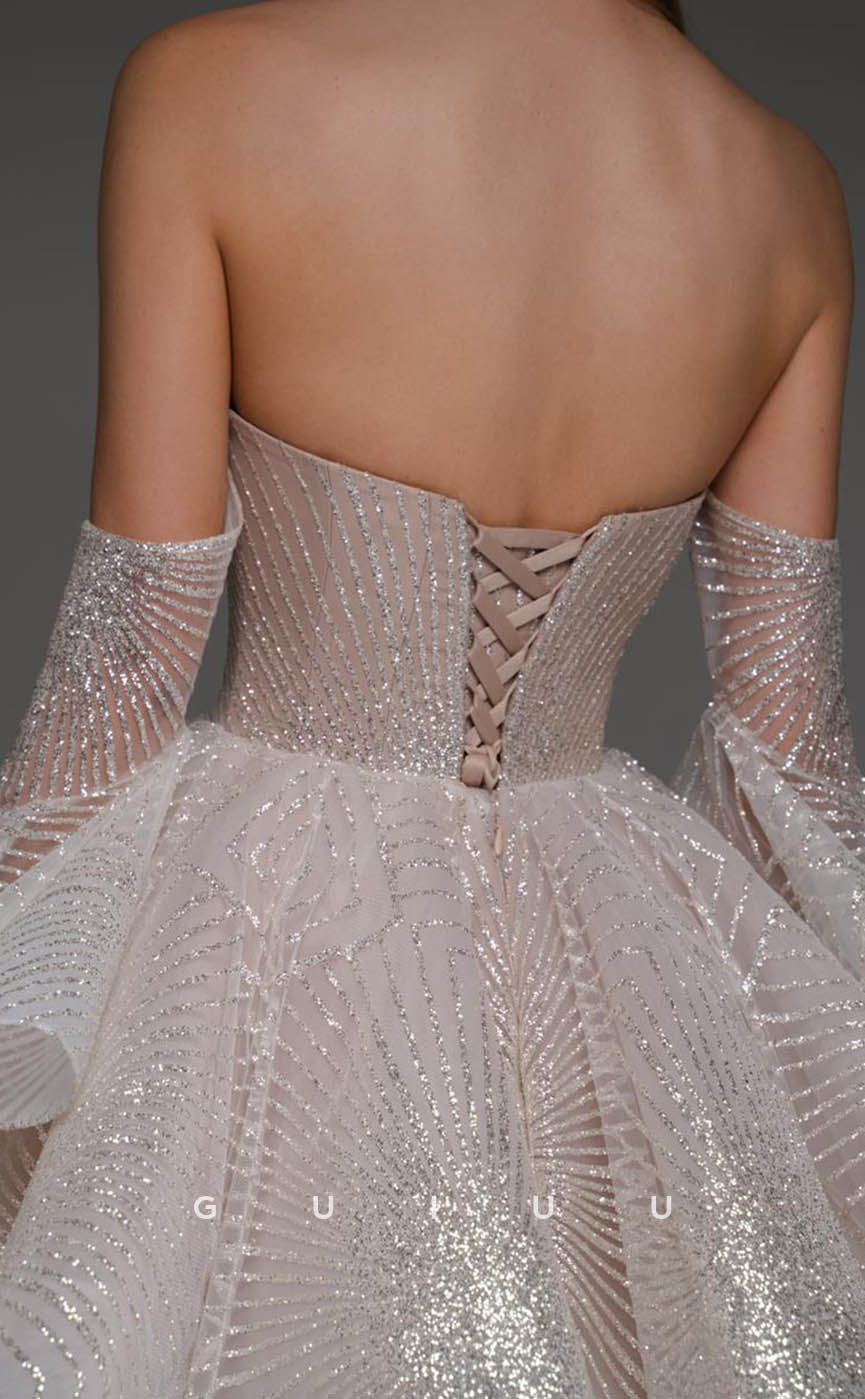 GH617 - Elegant & Luxurious Sequined Deep V-Neck With Long Bell Sleeves Homecoming Dress