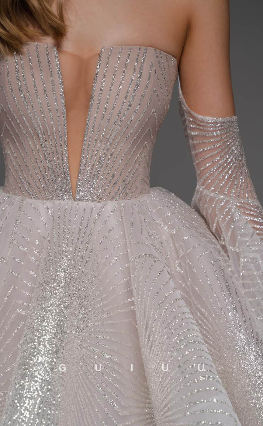 GH617 - Elegant & Luxurious Sequined Deep V-Neck With Long Bell Sleeves Homecoming Dress