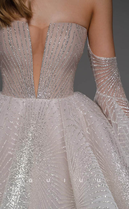 GH617 - Elegant & Luxurious Sequined Deep V-Neck With Long Bell Sleeves Homecoming Dress