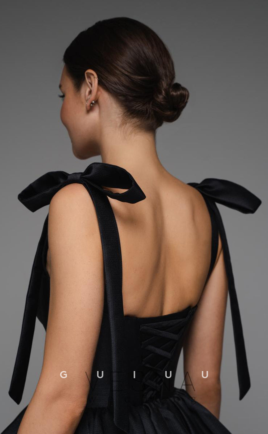 GH625 - Classic & Timeless A-Line Black Homecoming Dress With Bowknot Straps