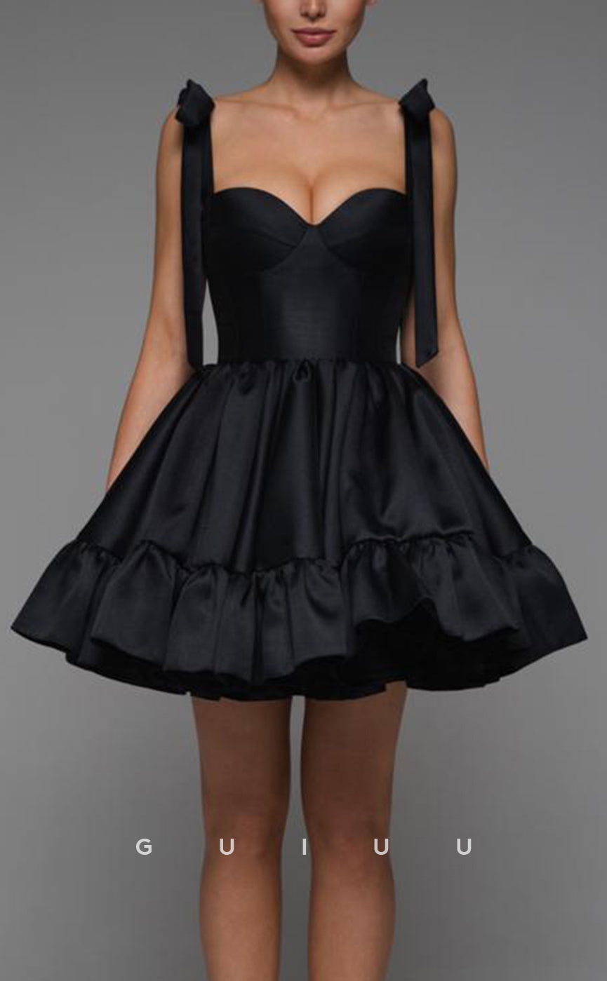GH625 - Classic & Timeless A-Line Black Homecoming Dress With Bowknot Straps