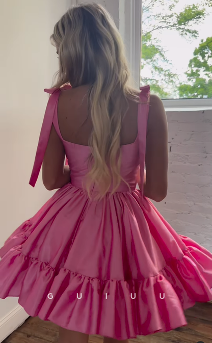 GH626 - Classic Satin A-Line Sweetheart Homecoming Dress With Bowknot Straps