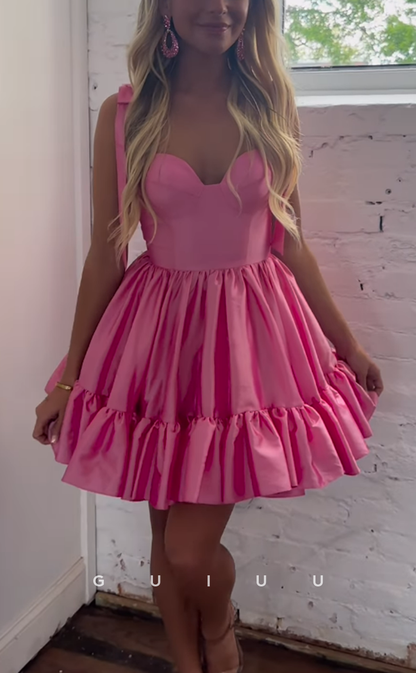 GH626 - Classic Satin A-Line Sweetheart Homecoming Dress With Bowknot Straps