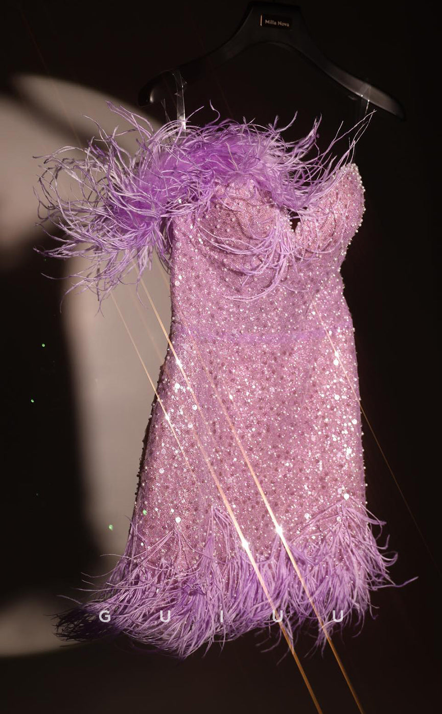 GH664 - Sexy Sheath One-shoulder Sequins Beaded Homecoming Dress