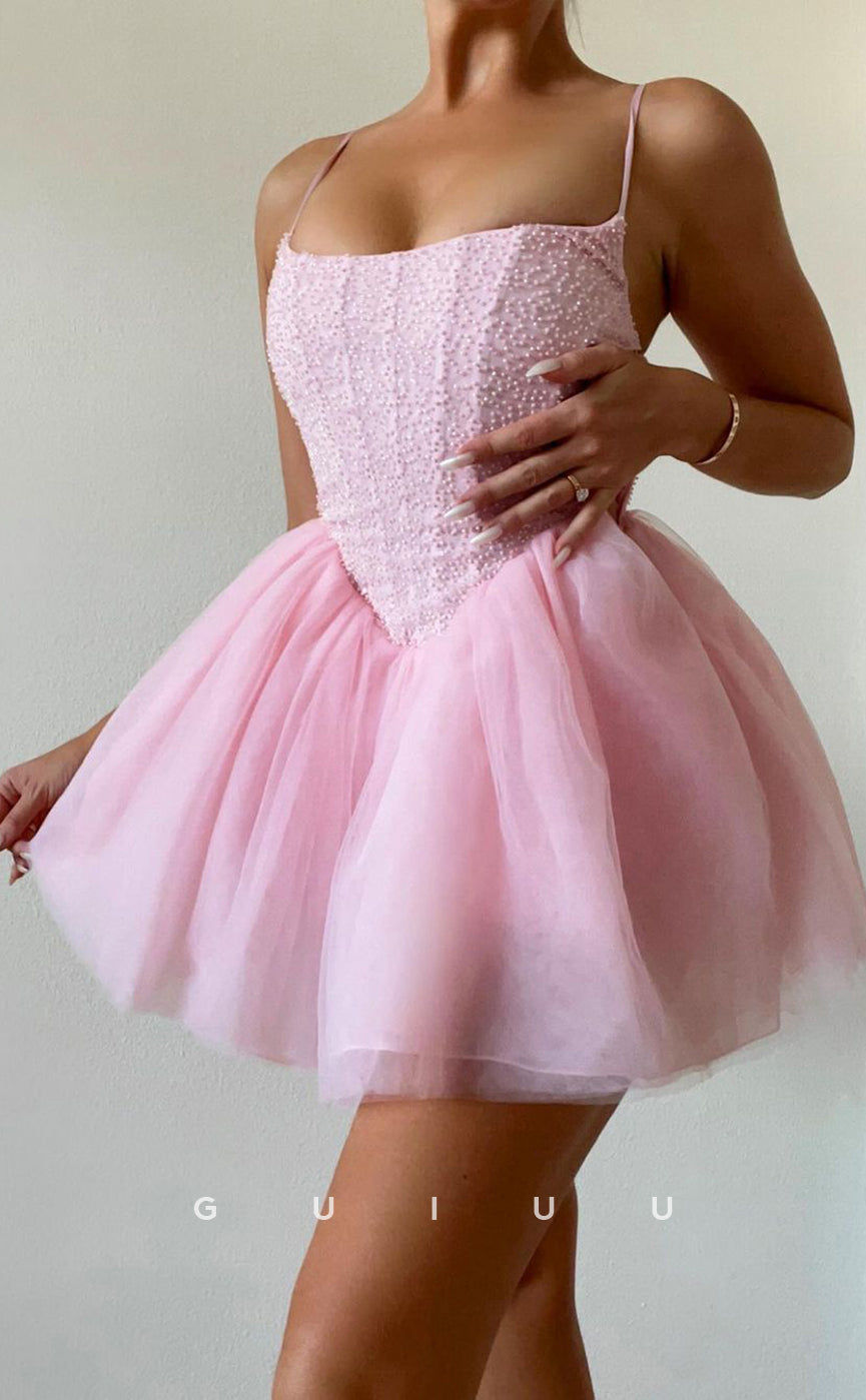 GH682 - Sexy & Hot Square Beaded Ball Gown Homecoming Dress