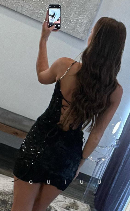 GH686 - Sheath/Column StrapsSequins Short Homecoming Dress For Black Women
