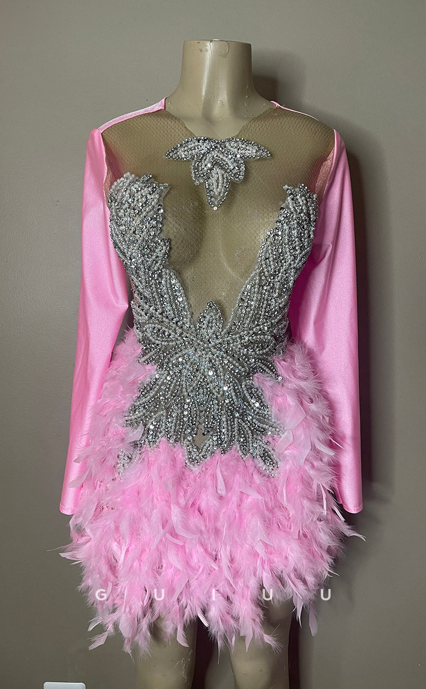 GH687 - Sexy & Hot Beaded Feather Short Homecoming Dress For Black Women