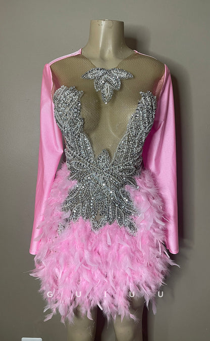 GH687 - Sexy & Hot Beaded Feather Short Homecoming Dress For Black Women