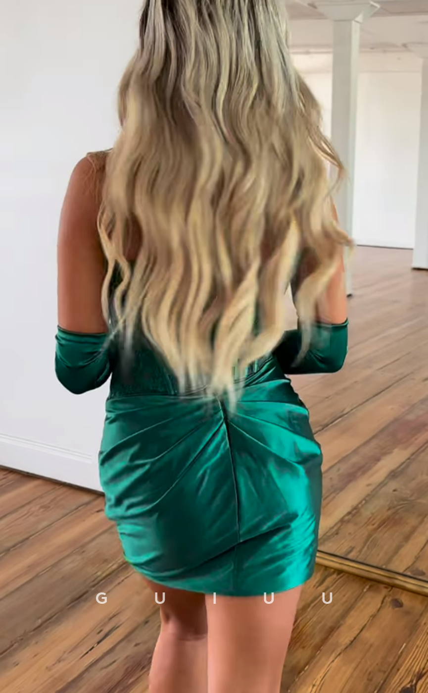 GH699 - Sexy & Hot Strapless Ruched Applique Homecoming Dress For Black Women