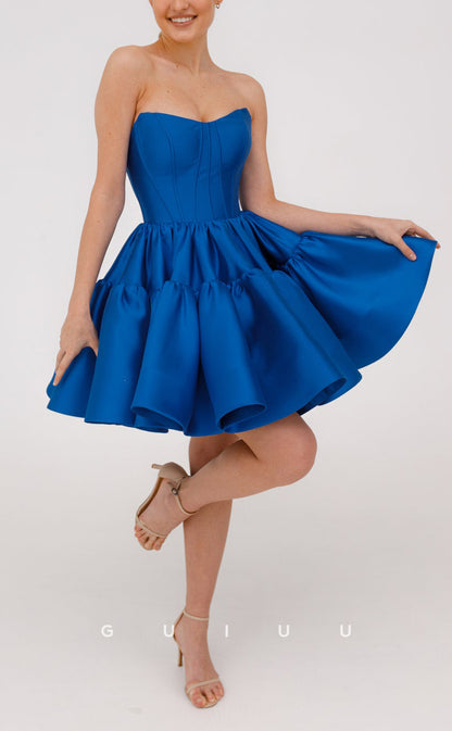 GH752 - Simple & Casual A-Line Strapless Satin Short Homecoming Dresses