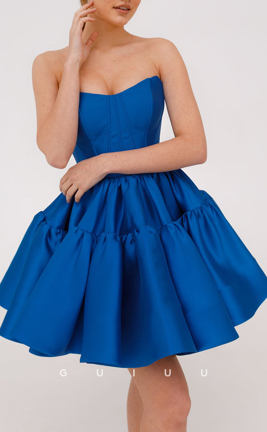 GH752 - Simple & Casual A-Line Strapless Satin Short Homecoming Dresses