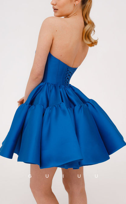 GH752 - Simple & Casual A-Line Strapless Satin Short Homecoming Dresses