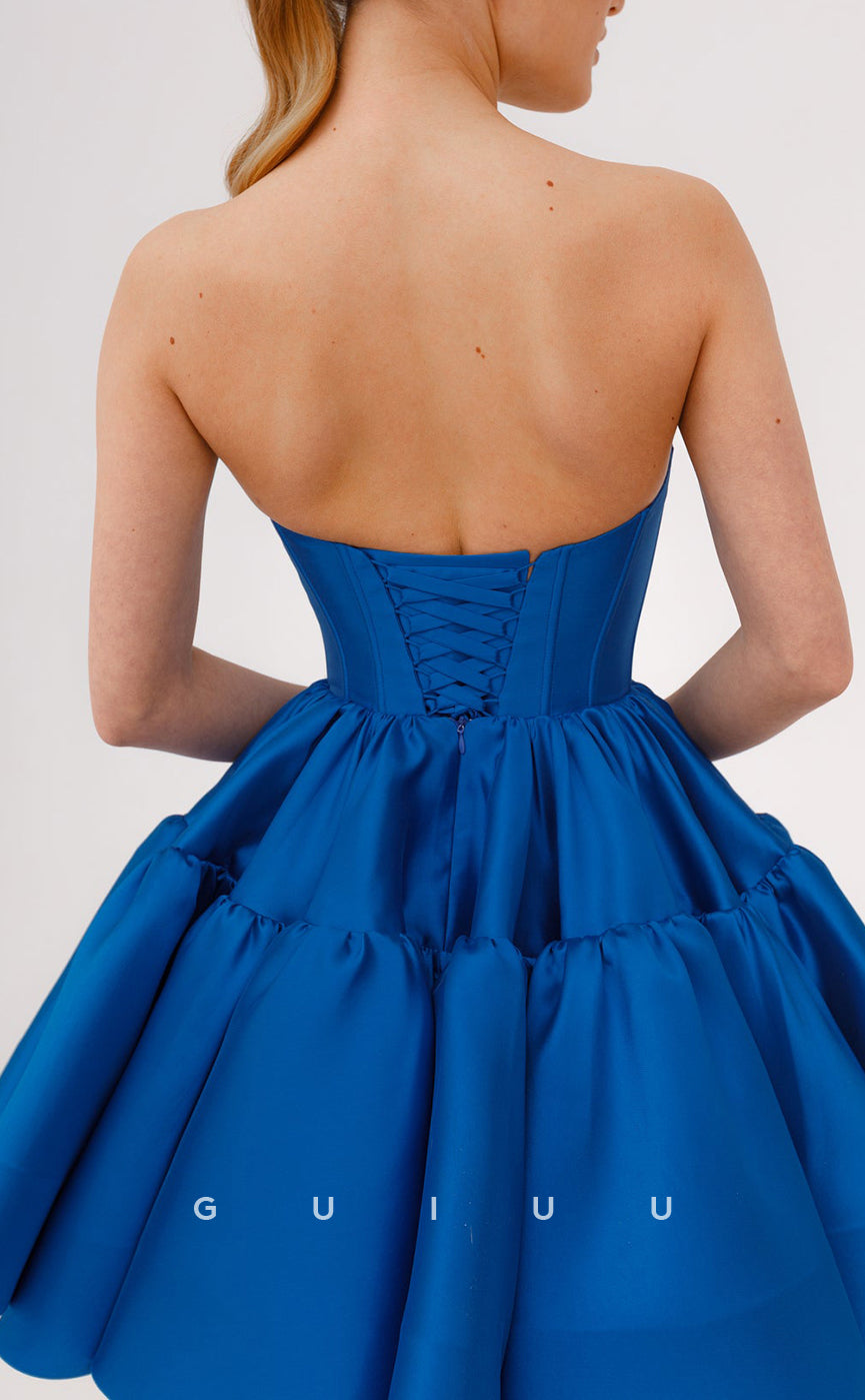 GH752 - Simple & Casual A-Line Strapless Satin Short Homecoming Dresses