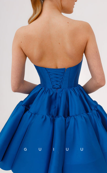 GH752 - Simple & Casual A-Line Strapless Satin Short Homecoming Dresses