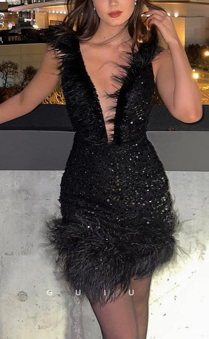 GH762 - Elegant & Luxurious Sequins Black Homecoming Dresses for Blacek Women