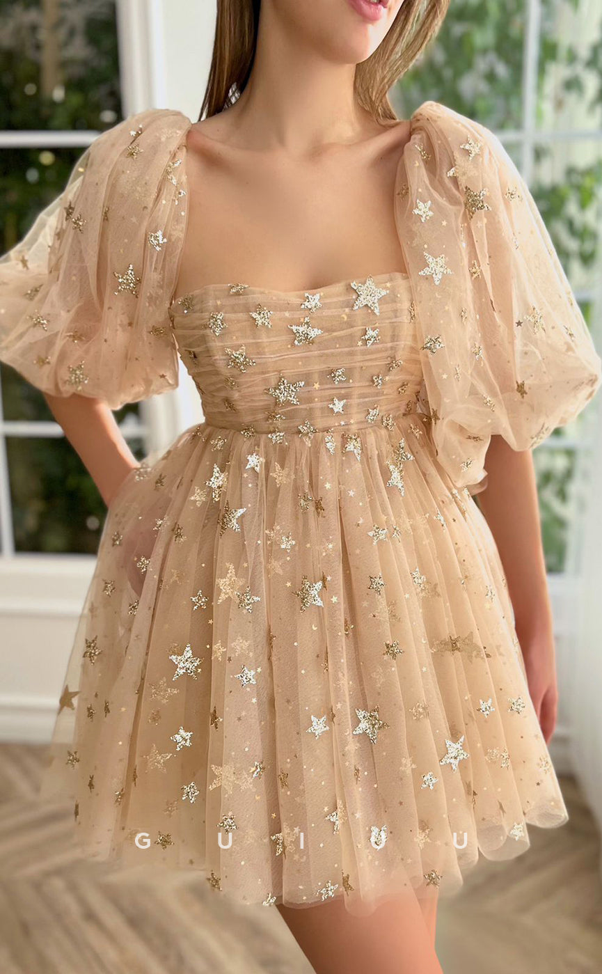 GH403 - A Line Sweetheart Long Sleeves Short Homecoming Dress with Pockets