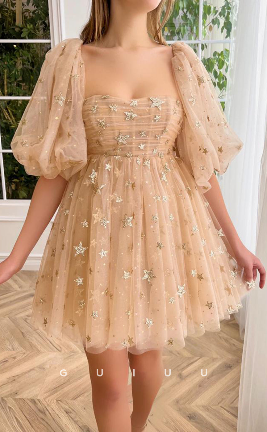 GH403 - A Line Sweetheart Long Sleeves Short Homecoming Dress with Pockets