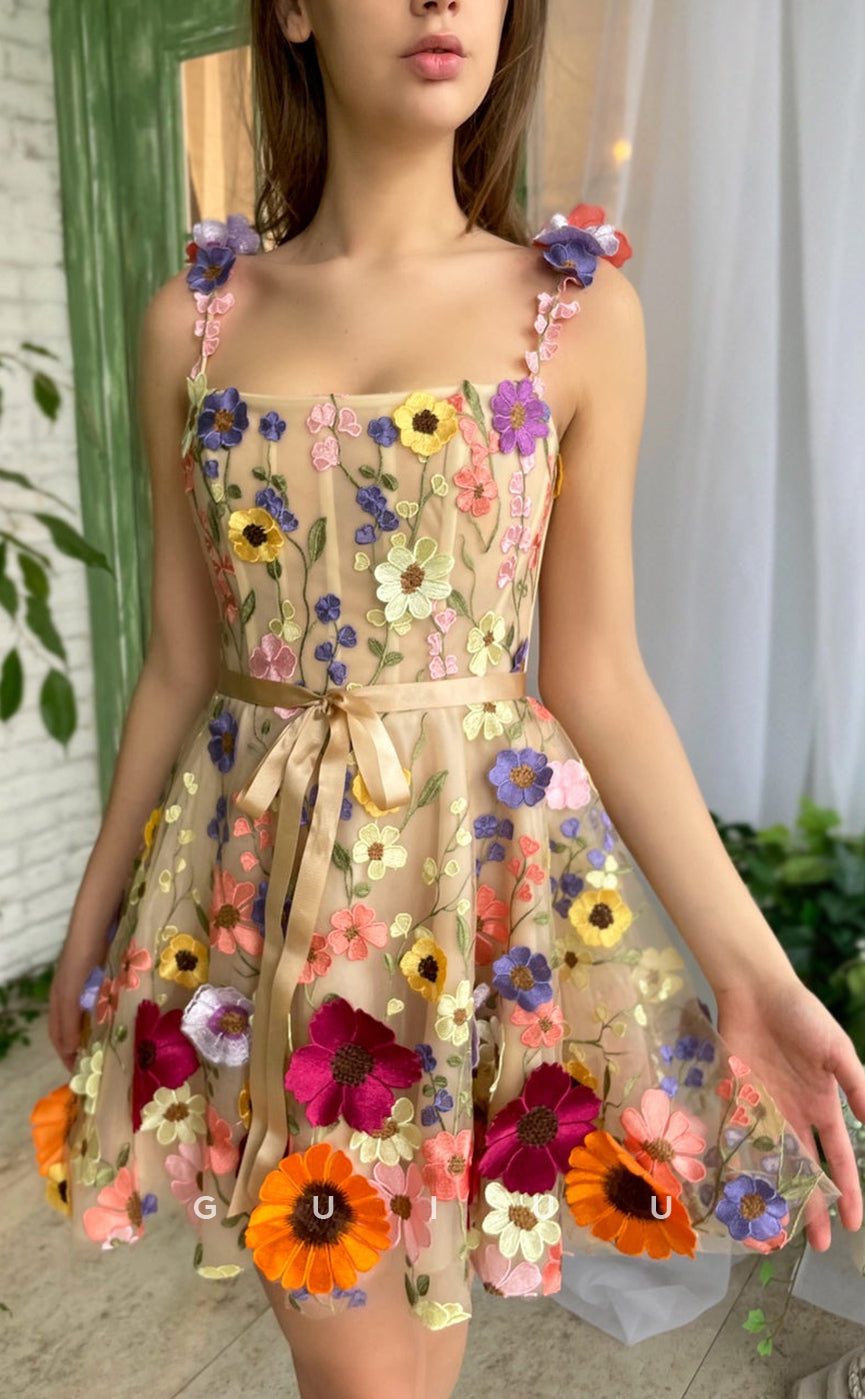 GH416 - A Line Scoop 3D Lace Vintage Homecoming Dress with Pockets