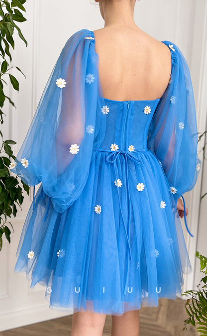 GH417 - A Line Sweetheart Long Sleeves Vintage Homecoming Dress