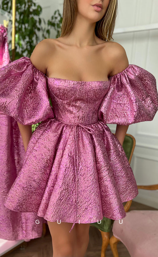 GH412 - A line Strapless Short Sleeves Pink Cute Homecoming Dress