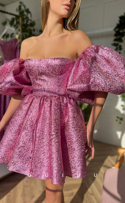 GH412 - A line Strapless Short Sleeves Pink Cute Homecoming Dress