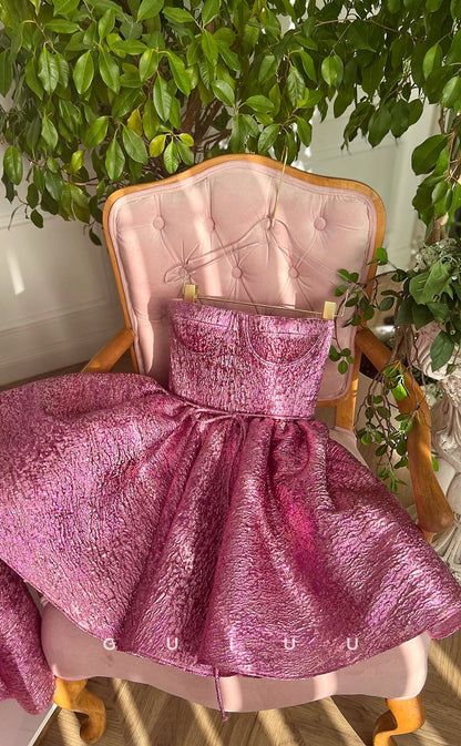 GH412 - A line Strapless Short Sleeves Pink Cute Homecoming Dress