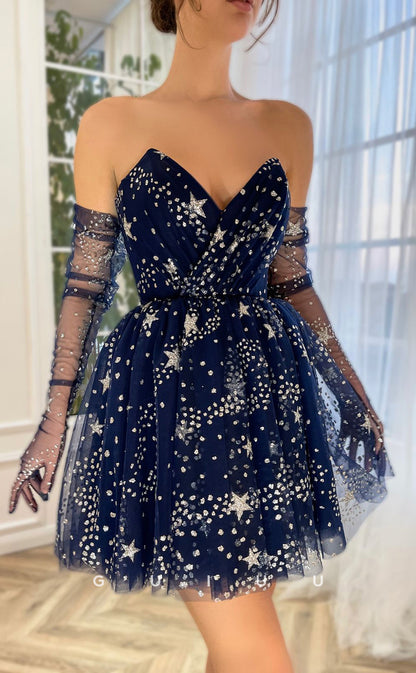 GH409 -- A Live V Neck Tulle Pleats Sparkly Short Homecoming Dress