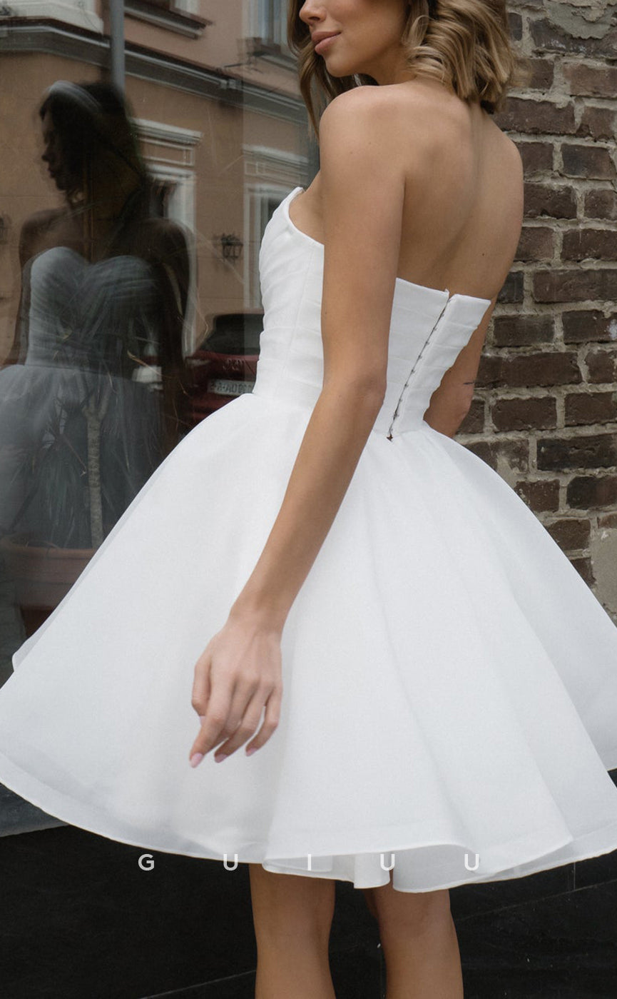 GW285 - Chic & Modern A-Line Strapless White Short Beach Wedding Party Dress