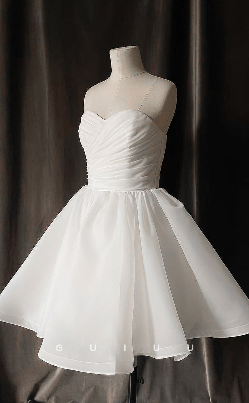 GW285 - Chic & Modern A-Line Strapless White Short Beach Wedding Party Dress